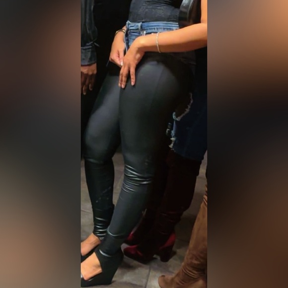 AKIRA Blue Denim and faux Leather Jeans TURN AROUND CONTOUR SKINNY DENIM - Picture 5 of 6